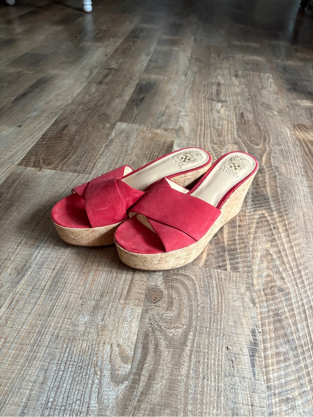Vince Camuto Red Suede Cork Platform Wedge Sandals
